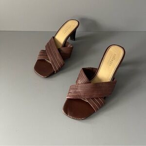 Liz Claiborne Villager SASH Brown Leather Mule Slide Sandal 6.5M Criss Cross